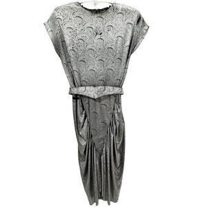 HP Stash Vintage Metallic Sharkskin Belted Ruching Midi Hourglass‎ Dress